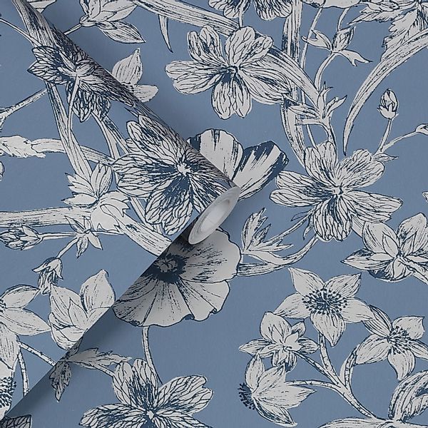 Laura Ashley Vliestapete Summerhill Midnight Blue Blau FSC® günstig online kaufen