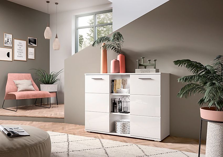 Home affaire Sideboard "Valge, Breite 110 cm, 2 Türen, 4 verstellbare Böden günstig online kaufen