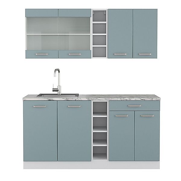 Vicco Küchenzeile R-Line, Blau-Grau/Weiß, 160 cm günstig online kaufen