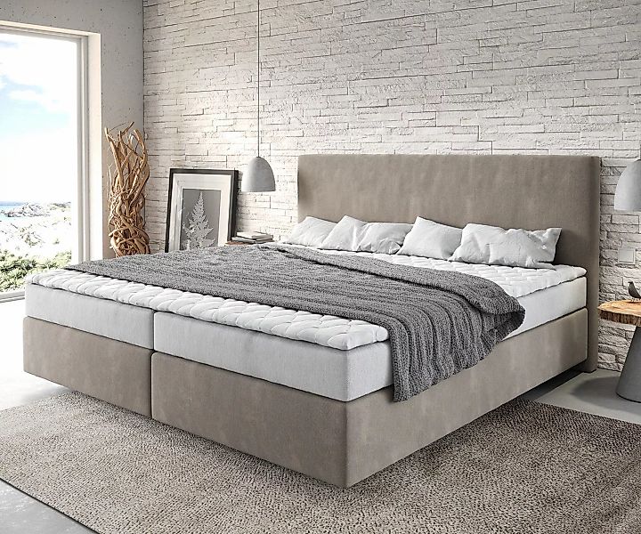 DELIFE Boxspringbett Dream-Well, Mikrofaser Beige 200x200 cm Bonell-Matratz günstig online kaufen