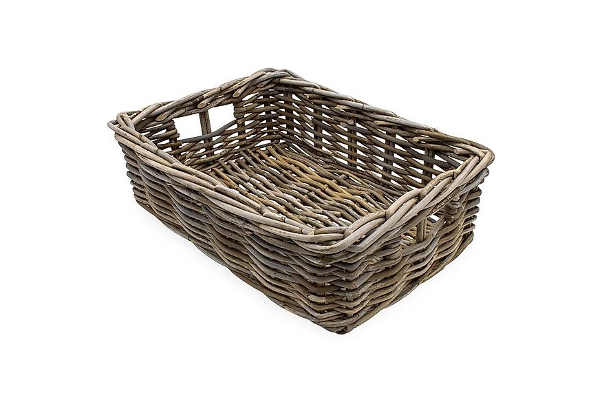 Spetebo Aufbewahrungskorb Rattan Aufbewahrungkorb rechteckig shabby grau (A günstig online kaufen