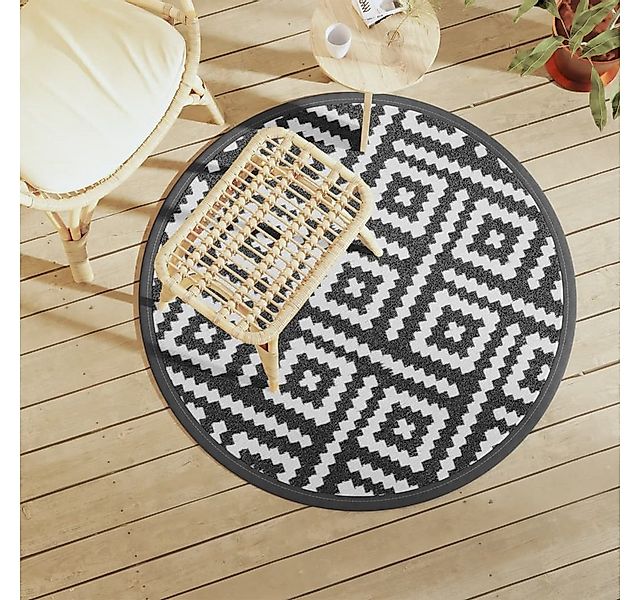 vidaXL Outdoorteppich Outdoor-Teppich Weiß und Schwarz Ø120 cm PP günstig online kaufen