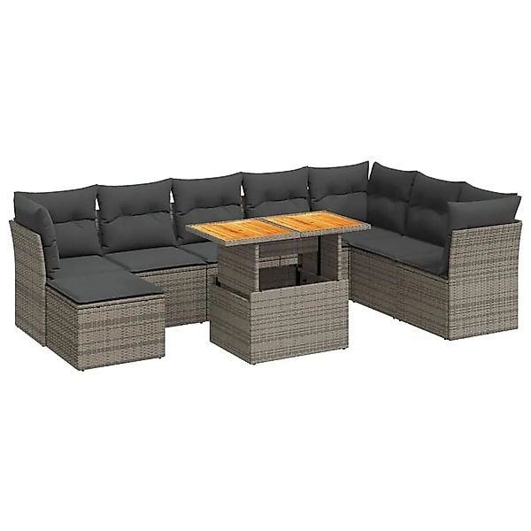 vidaXL 9-Tlg Garten-Sofagarnitur mit Kissen Grau Poly Rattan 3326965 günstig online kaufen
