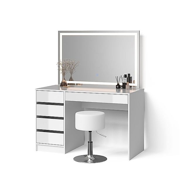 Livinity® Schminktisch Imola, Weiß, mit LED-Spiegel und Hocker (2-St) günstig online kaufen