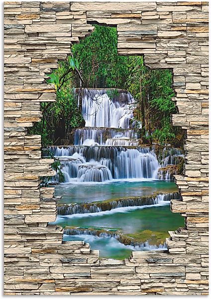 Artland Wandbild "Tiefen Wald Wasserfall Stein Mauer Blick", Wasserfallbild günstig online kaufen