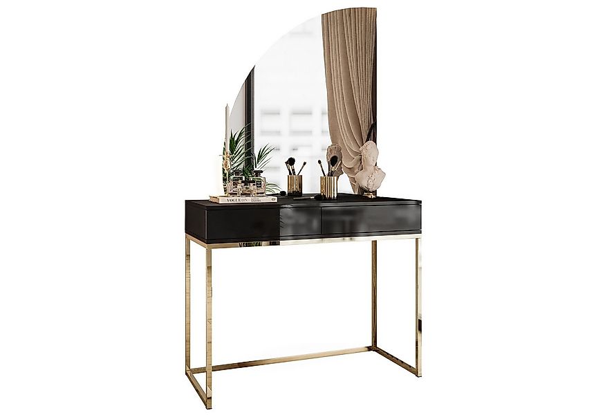 Lookway Schminktisch QUINNIE Schwarz mit Goldchrom-Gestell und Spiegel mit günstig online kaufen