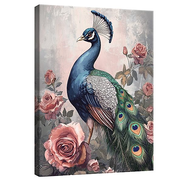 Wallarena Leinwandbild Vogel Pfau Blumen Rose günstig online kaufen