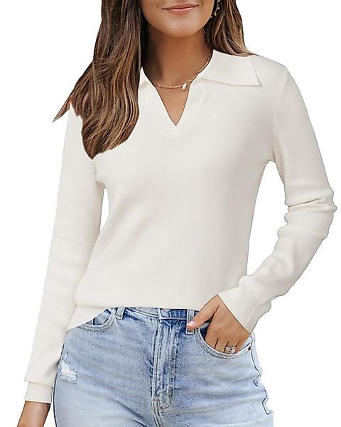 Arach&Cloz Poloshirt Damen Poloshirts Langarmshir Strickpullover Longpullov günstig online kaufen