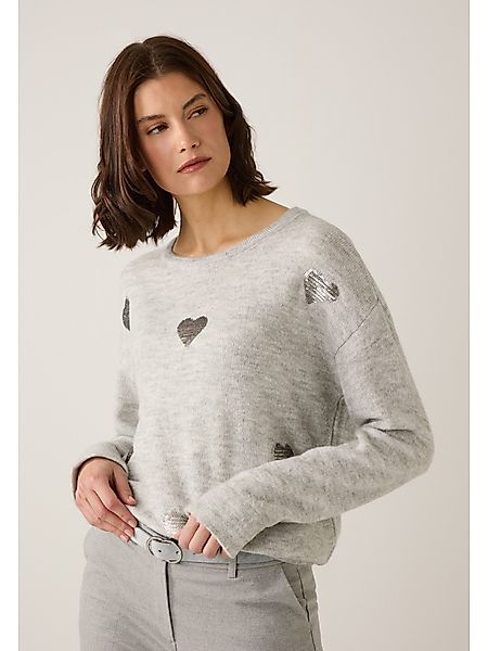 MORE&MORE Rundhalspullover süßer, softer Pailletten-Herzchen-Pullover günstig online kaufen
