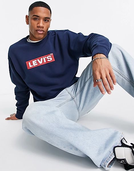 Levi's – Sweatshirt in Marine mit Logo-Etikett im Kastendesign-Marineblau günstig online kaufen