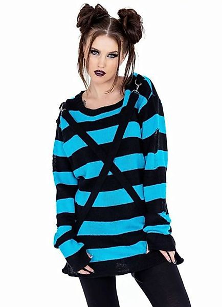 Heartless Sweatshirt Oriana Strickpulli Blau Goth Punk Gestreift Grunge Dis günstig online kaufen
