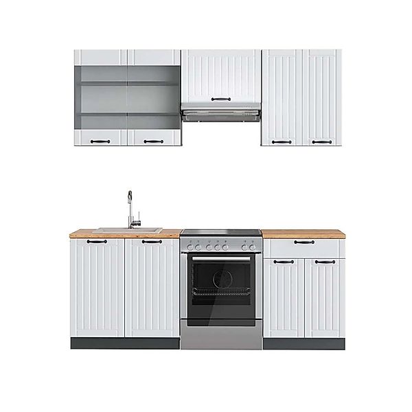 Vicco Fame-Line Küchenzeile Weiß Landhaus/Anthrazit 200 cm AP Eiche günstig online kaufen