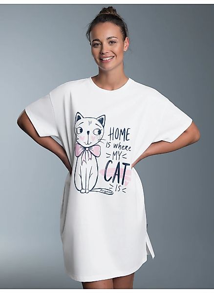 Trigema Pyjama "TRIGEMA Bigshirt mit süßem Katzen-Printmotiv" 1 Stk. tlg. günstig online kaufen
