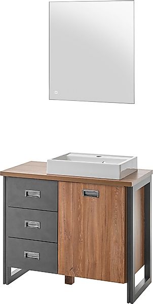 Home affaire Badmöbel-Set "Detroit, Bad im Industrialdesign, inkl. LED, 2-t günstig online kaufen