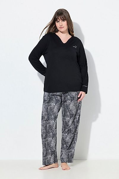 Ulla Popken Pyjama Pyjama Zweiteiler Tunika-Ausschnitt Langarm günstig online kaufen