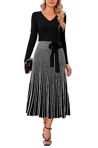 Arach&Cloz Strickkleid Damen Pulloverkleid Herbst Winterkleid Lang Plissee günstig online kaufen