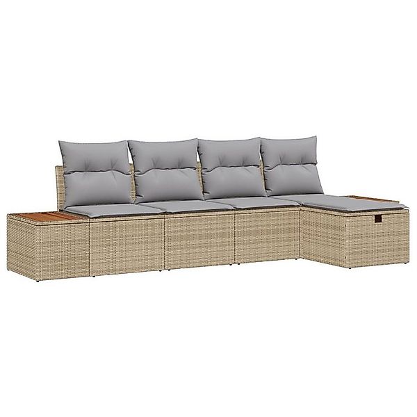 vidaXL Loungesofa 5-teiliges Garten-Sofa-Set mit Kissen Beige Poly-Rattan, günstig online kaufen