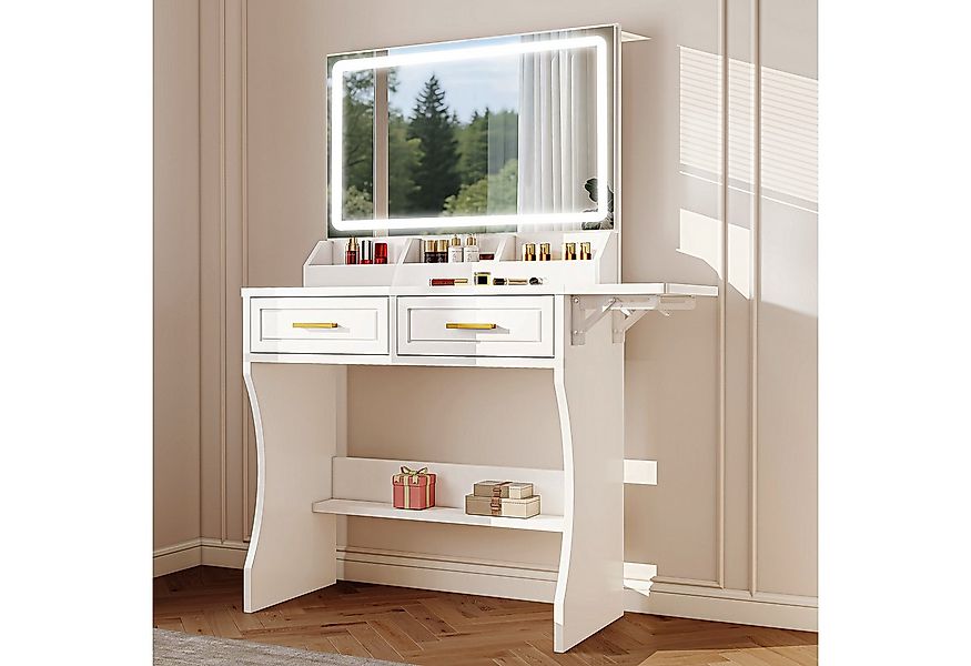 oyajia Schminktisch mit Spiegel und LED Mit 2 Schubladen und 3 Ablagefächer günstig online kaufen