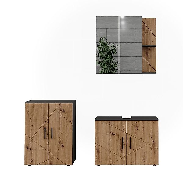 Vicco Badmöbel-Set Irma, Anthrazit/Artisan, 3 Teile, günstig online kaufen