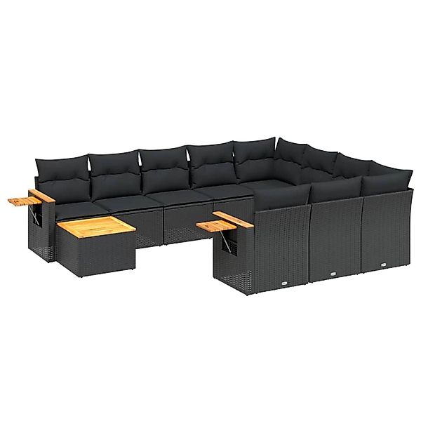 vidaXL 11-Tlg Garten-Sofagarnitur mit Kissen Schwarz Poly Rattan 3259605 günstig online kaufen