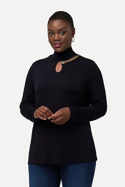 Ulla Popken Longshirt Shirt Cut-Out Kette Stehkragen Langarm günstig online kaufen