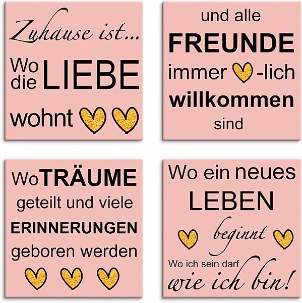 Artland Leinwandbild "Wo die Liebe wohnt", Sprüche & Texte, (4 St.), 4er Se günstig online kaufen