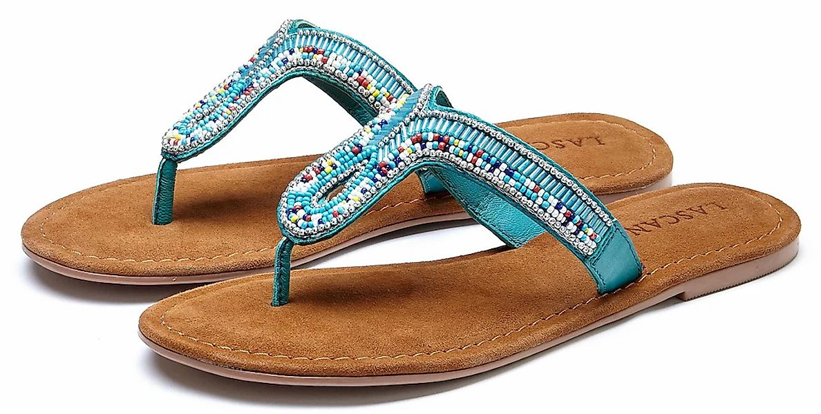 LASCANA Zehentrenner Sandale, Pantolette aus Leder mit Zierperlen günstig online kaufen
