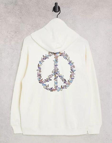 Hollister – Kapuzenjacke mit Reißverschluss und Peace-Zeichen in Creme-Weiß günstig online kaufen