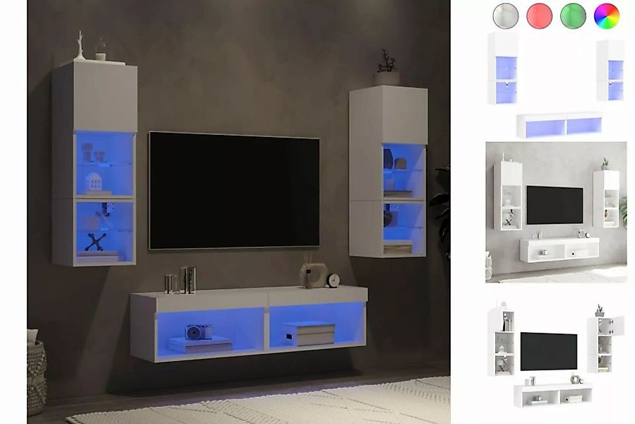 vidaXL TV-Schrank 6-tlg Wohnwand mit LED-Beleuchtung Weiß Holzwerkstoff günstig online kaufen