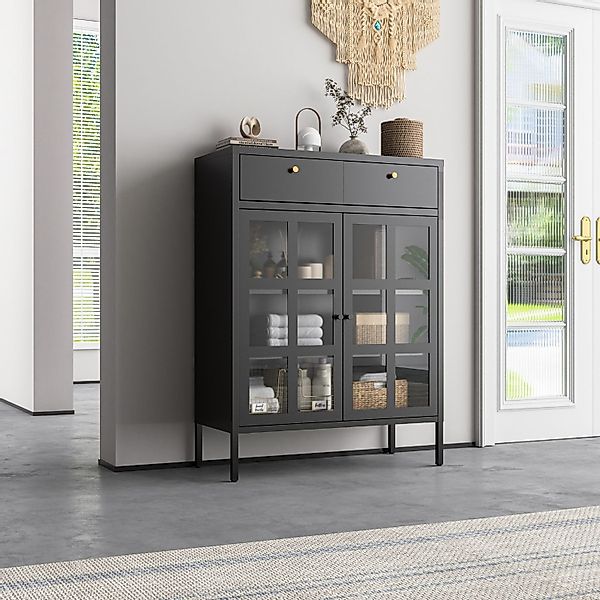Mein-Regal Sideboard GLASGOW, Schwarz Wohnzimmer Highboard günstig online kaufen