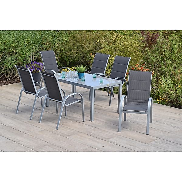 Merxx Amalfi di Lusso Set 7-tlg 6 Stapelsessel Gartentisch 150 x 90cm Anthr günstig online kaufen
