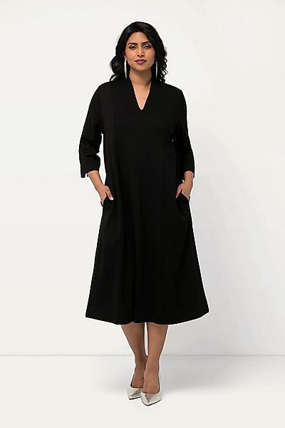 Ulla Popken Midikleid Midi-Puntokleid Kelchkragen V-Ausschnitt 3/4-Arm günstig online kaufen