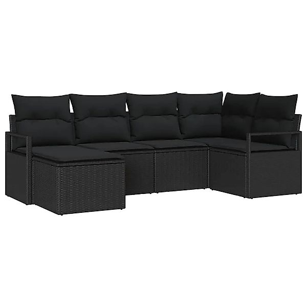 vidaXL Sofa Set mit Kissen mit Speicher 6-Tlg Schwarz Poly-Rattan 3355122 günstig online kaufen