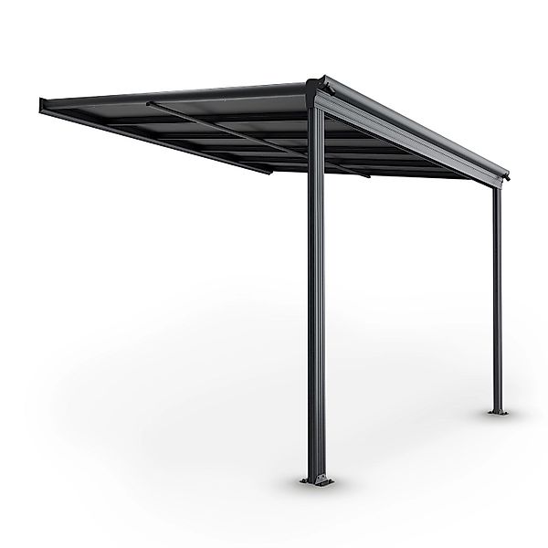 Juskys Aluminium Terrassendach Borneo 3x3m mit Doppelstegplatten in Dunkelg günstig online kaufen