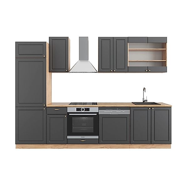 Vicco Fame-Line Küchenzeile Anthrazit Landhaus/Goldkraft Eiche 300 cm AP Ei günstig online kaufen