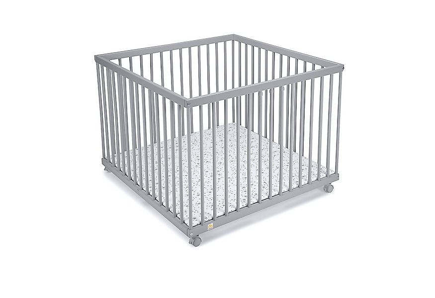 FabiMax Laufgitter 100x100cm, grau lackiert, mit Parkettrollen, 3 Schlupfsp günstig online kaufen