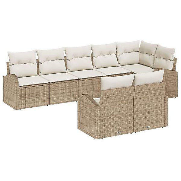 vidaXL Loungesofa 8-tlg. Garten-Sofagarnitur mit Kissen Beige Poly Rattan, günstig online kaufen