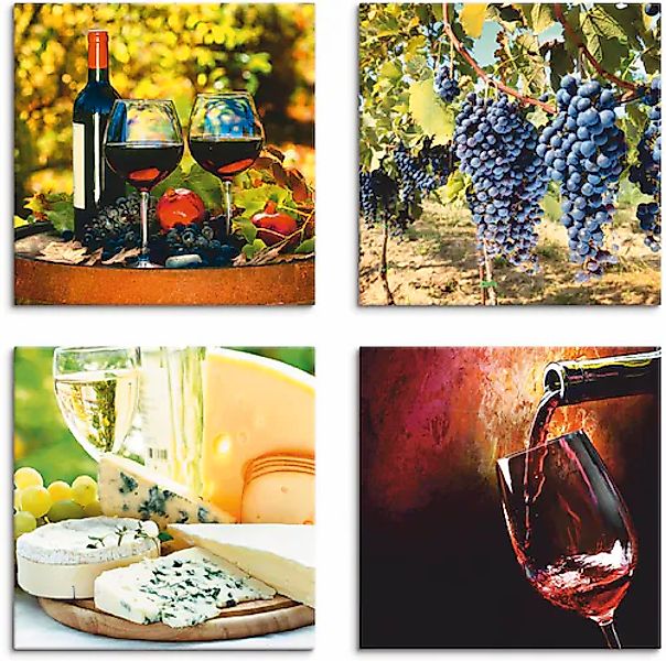 Artland Leinwandbild »Gläser Rotwein, Trauben, Käse« Getränke 4 Stk. tlg. 4 günstig online kaufen