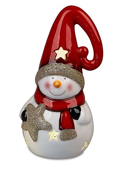 formano LED-Dekofigur Schneemann aus Steingut mit roter Zipfelmütze, 18 cm, günstig online kaufen
