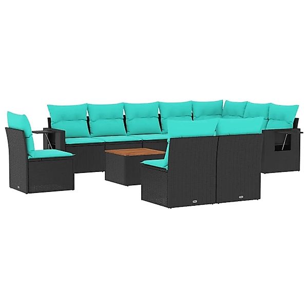 vidaXL 11-Tlg Gartensofa-Set mit Kissen Schwarzes Polyrattan 3224615 günstig online kaufen