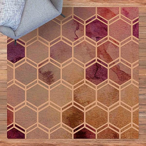 Kork-Teppich Hexagonträume Aquarell in Beere günstig online kaufen