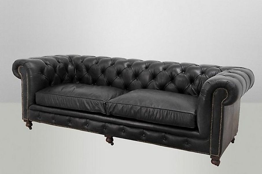 Casa Padrino Chesterfield-Sofa Chesterfield Luxus Echt Leder Sofa 3 Sitzer günstig online kaufen