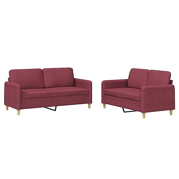 vidaXL Sofa, 2-tlg. Sofagarnitur mit Kissen Weinrot Stoff günstig online kaufen