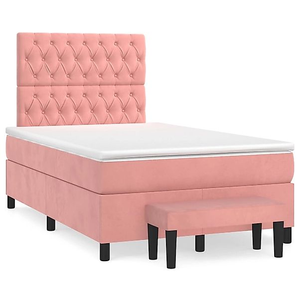 vidaXL Boxspringbett Boxspringbett mit Matratze Rosa 120x200 cm Samt Bett B günstig online kaufen