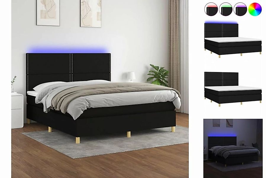 vidaXL Bettgestell Boxspringbett mit Matratze LED Schwarz 160x200 cm Stoff günstig online kaufen