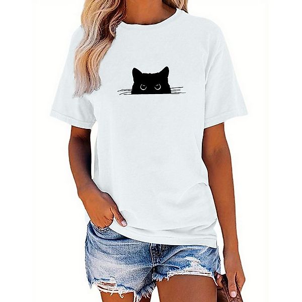 PYL Print-Shirt Damen Sommer Casual T-Shirt mit Katze Print Tee günstig online kaufen