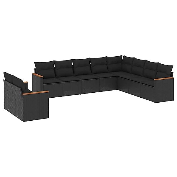 vidaXL 10-Tlg Garten-Sofagarnitur mit Kissen Schwarz Poly Rattan 3258513 günstig online kaufen