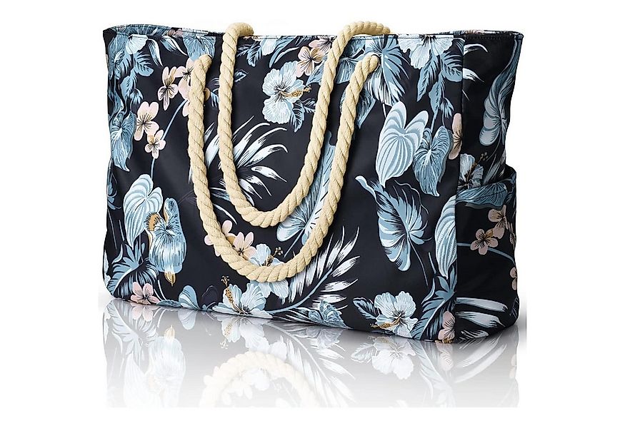 LuxusKollektion Strandtasche Strandtasche XXL Wasserdicht Schwarz Blume Sch günstig online kaufen