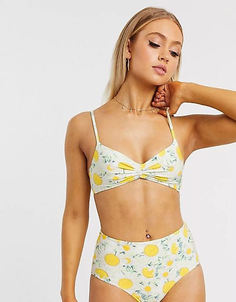 & Other Stories – Bikinioberteil mit Sonnenblumenmuster in Gelb günstig online kaufen