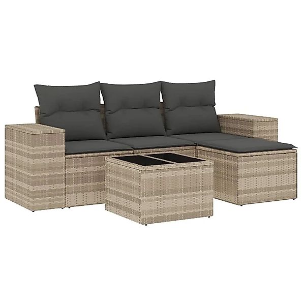 vidaXL 5-Tlg Garten-Sofagarnitur mit Kissen Hellgrau Poly Rattan 3222481 günstig online kaufen